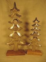 2er SetTannenbaum Metall auf Holzsockel
