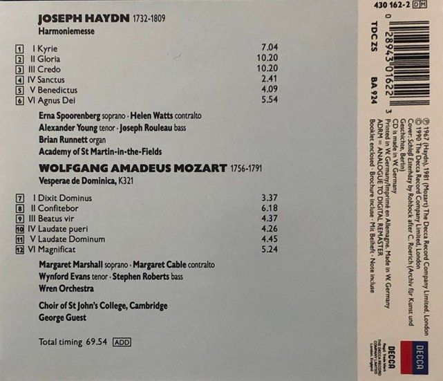 CD: Haydn - Harmoniemesse / Mozart - Vespers, K321 – Usato da Grüningen venduto da azulblanco 1
