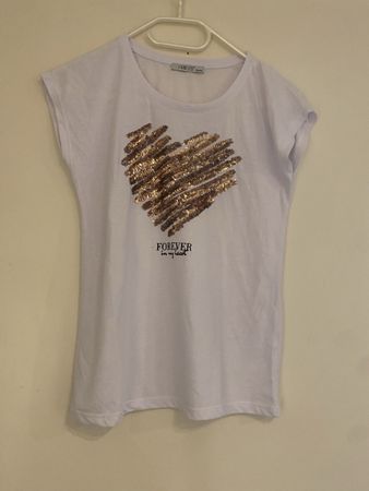 T-Shirt mit goldenem Herz aus Pailletten, Gr. 170 / 176