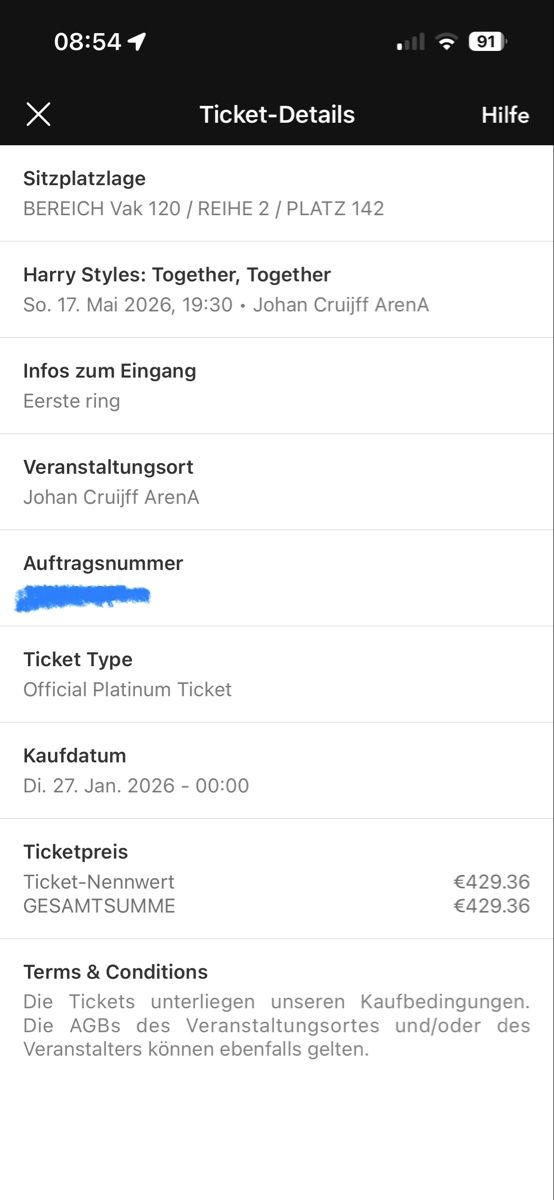 Biglietti: HARRY STYLES Tickets PLATIN – Nuovo e nell'imballaggio originale da Ilanz venduto da flu_mp89 5