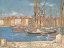 Robert H., Künstler, Pastell, Saint-Tropez Hafen Segelschif
