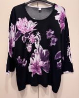 Pull femme à motif floral, couleur noir/violet, taille 42