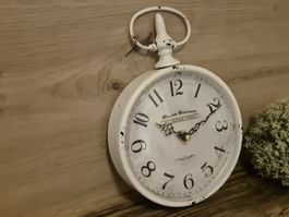 Wanduhr im Taschenuhr-Stil, weiss, Vintage-Look, 