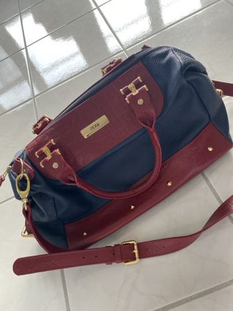 Mona Leder Handtasche in Blau/Rot, neuwertig! Top!