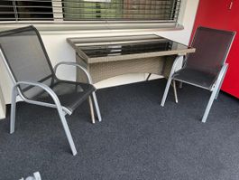Gartentisch mit 2 Stühlen Aluminium/Geflecht-Optik 4-teilig