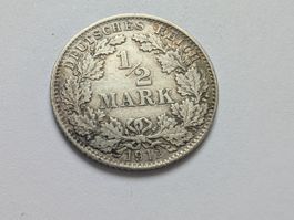 🇩🇪 1/2 Mark 1912 D - *** Silver 2.78g .900