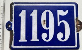 Hausnummernschild Nr. 1195/ Emaille, blau, original Vintage