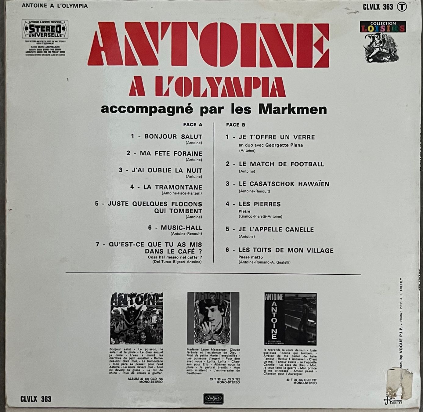 Dischi in vinile: ANTOINE - À L'OLYMPIA - 33 Tours – Usato da Bussigny venduto da vinyl-pas-cher 1