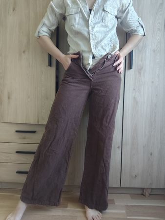 Brown Corduroy Wide Leg Trousers - Bershka - Size 36