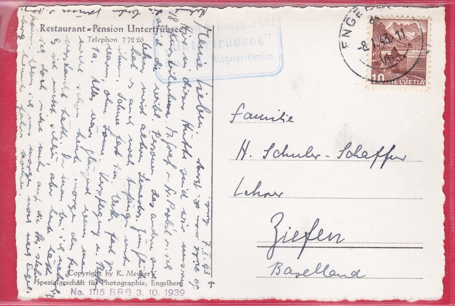 Ansichtskarten: RESTAURANT - PENSION UNTERTRÜBSEE, 8.1.1943 – Gebraucht aus Oberrieden von Gebirgsstelze 1