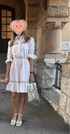 Summer White Button-Up Midi Dress w/ Lace Trim & Cutouts ☀️