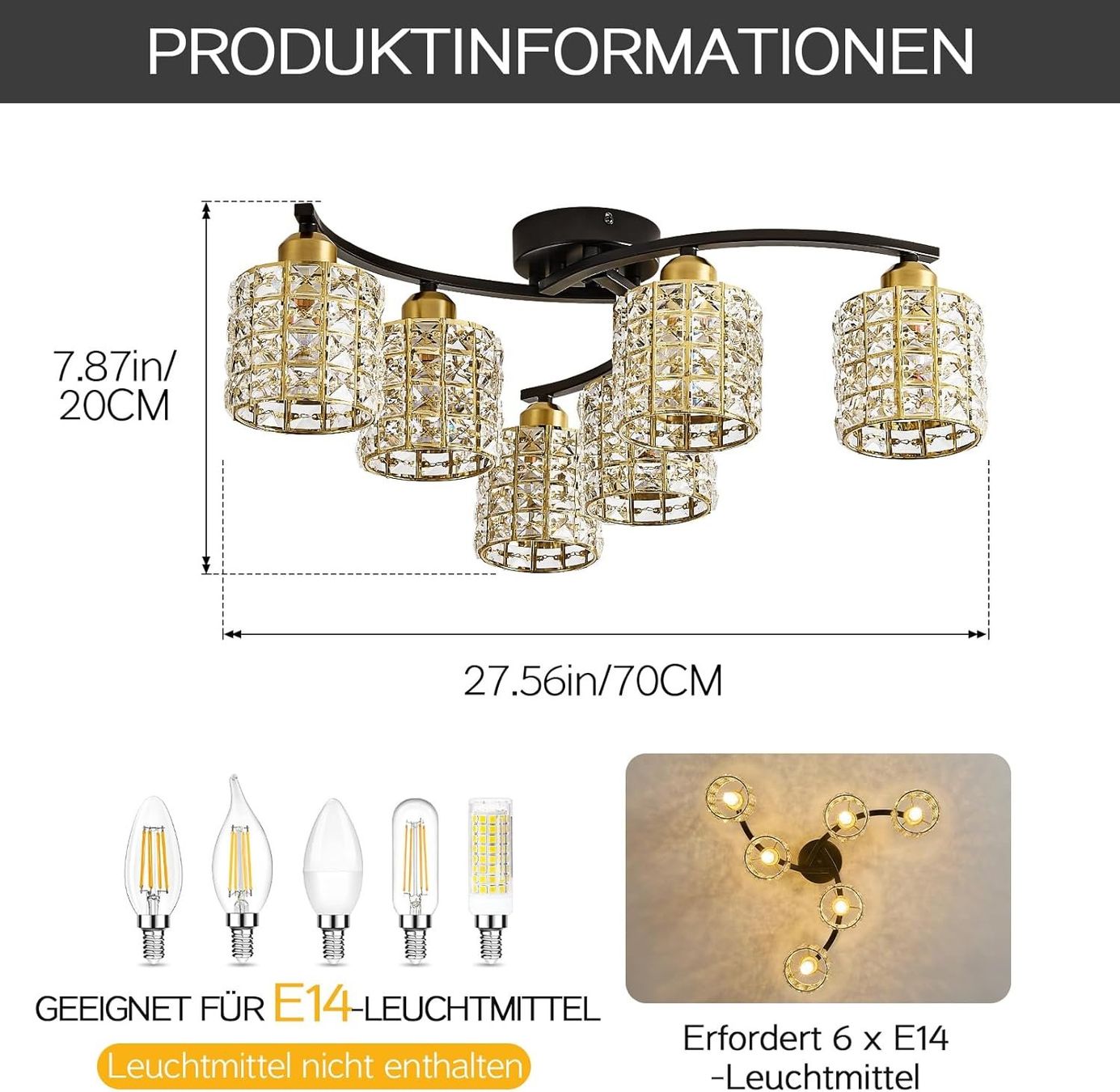 Kronleuchter & Deckenlampen: Vintage Deckenlampe Kristall Deckenleuchte Kronleuchter – Neu und originalverpackt aus Wittenbach von VELARO 4