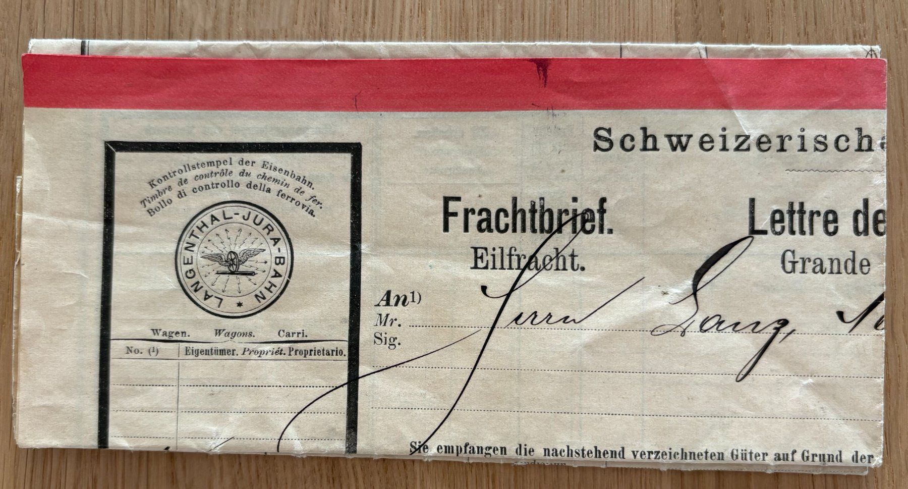SBB/CFF/FFS Documenti: HISTORISCHER FRACHTBRIEF EILFRACHT 1908 SCHWEIZER EISENBAHN – Usato da Ostermundigen venduto da wini63 2
