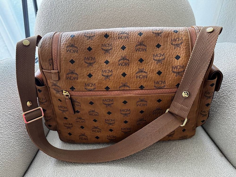 MCM VISETOS KLASSIK DIAPER BAG WICKELTASCHE IN COGNAC (Usato) a