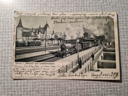 Alte Ansichtskarte Zürich Bahnhof Landesmuseum gelaufen