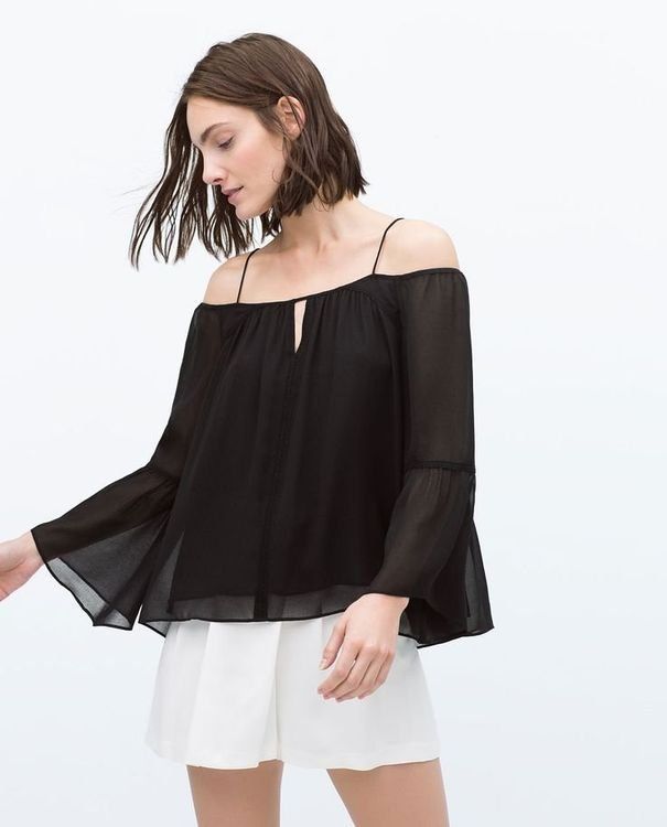 Zara Camicette: Schwarze Bluse, Schulterfrei, Zara, S – Usato da Zürich venduto da Sera.13