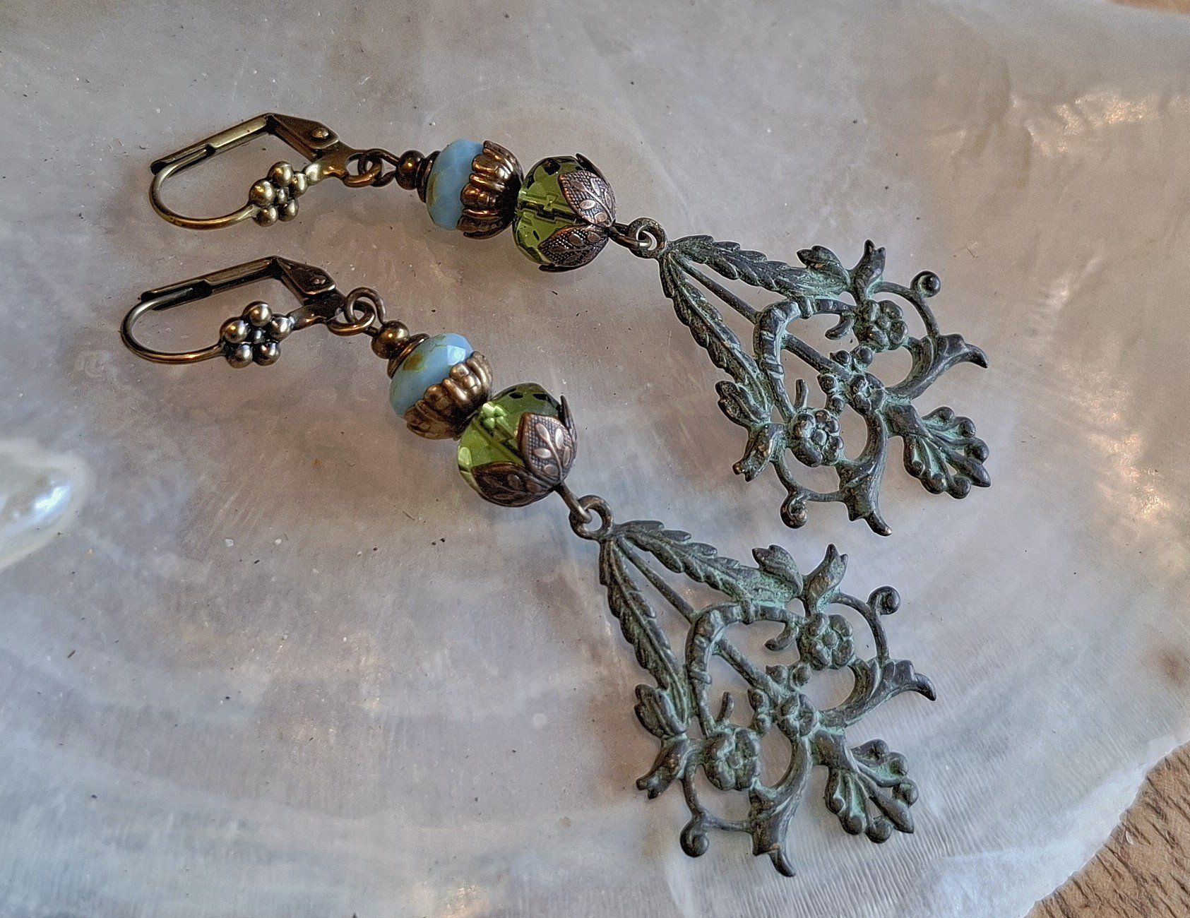 Boucles d'oreille: TARA - Messingelemente - grün – Neuf avec emballage d'origine à Mühlethal par nicita-modeschmuck