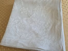 5 grosse Seiden- Damast Servietten weiss floral Vintage.