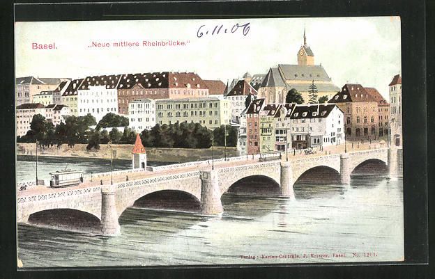 Cartoline postali: Basel, Neue mittlere Rheinbrücke mit St – Usato da Berlin venduto da bartko-reher