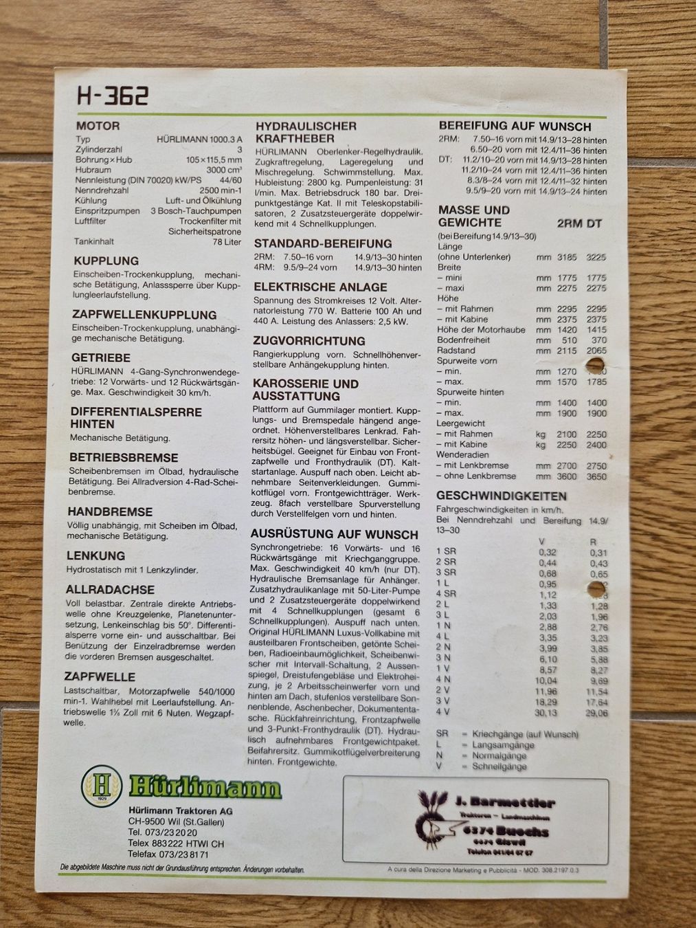 Traktoren: Original Prospekt Hürlimann Traktor H-362 – Gebraucht aus Dürnten von Bachtel84 1