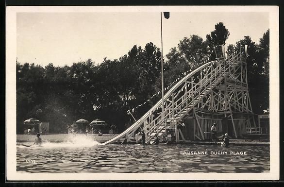 Ansichtskarten: AK Lausanne, Wasserrutsche im Freibad – Gebraucht aus Berlin von bartko-reher
