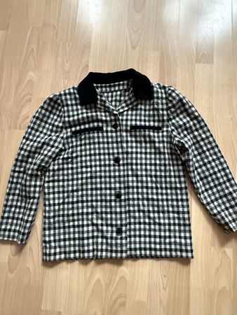 Karierte Vintage Wolljacke/bluse mit Samt Applikationen Gr. 