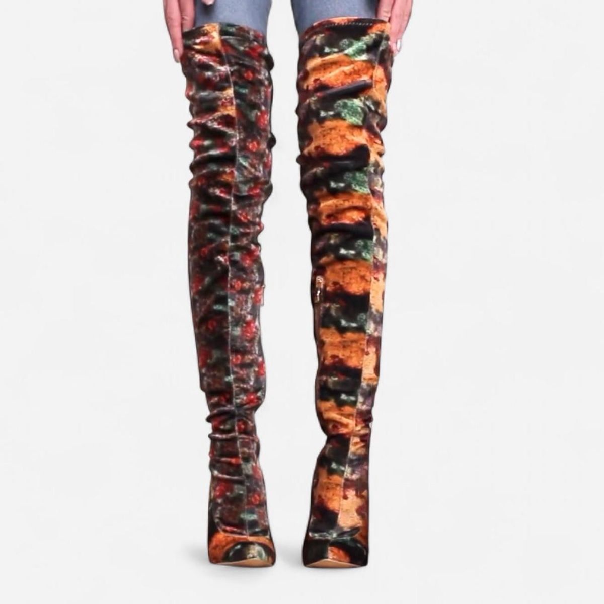 Damenschuhe: Velvet Over-the-Knee Boots, Patterned – Neu und originalverpackt aus Basel von 1moonstar 2