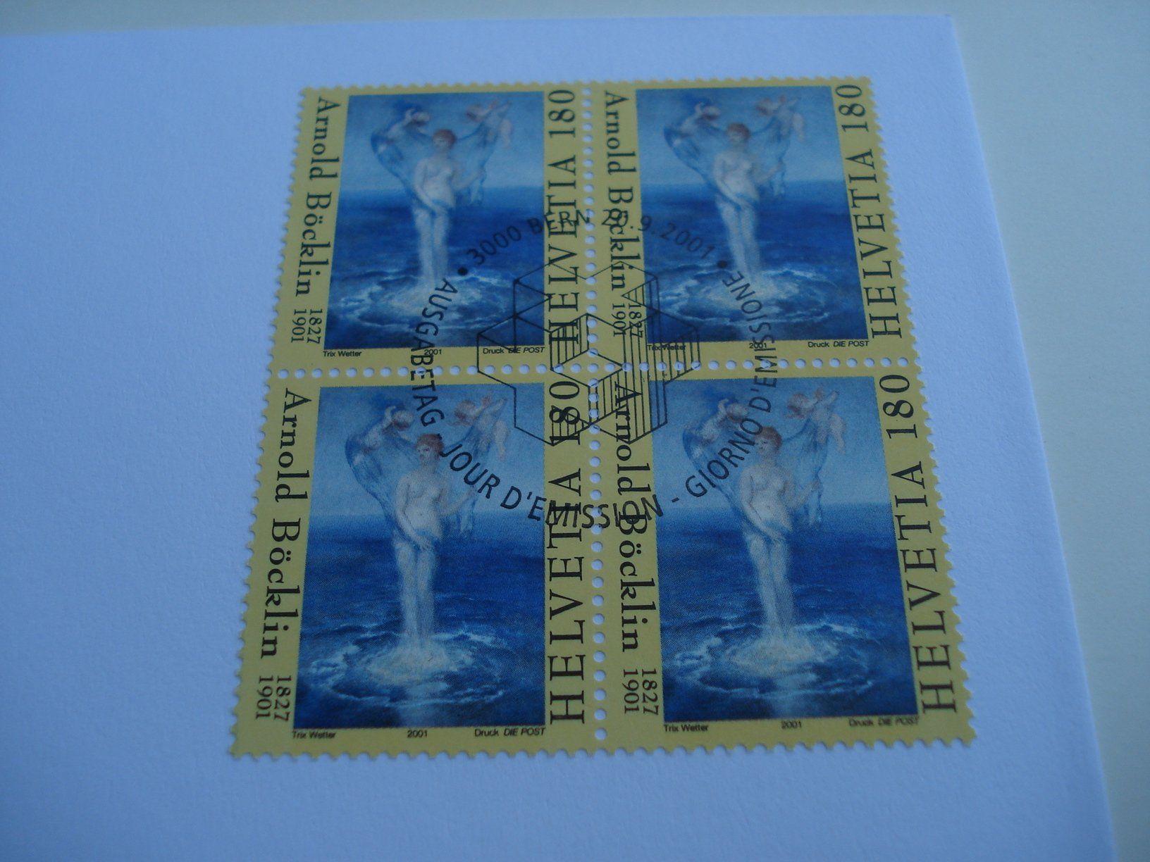 Tutti i francobolli: Marke Arnold Böcklin, 2001, FDC Einzel + 4erblock, 2 Belege – Usato da Niederwil AG venduto da morostahu