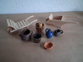 2 mini Deko Schubkarren und 6 passende Zubehör