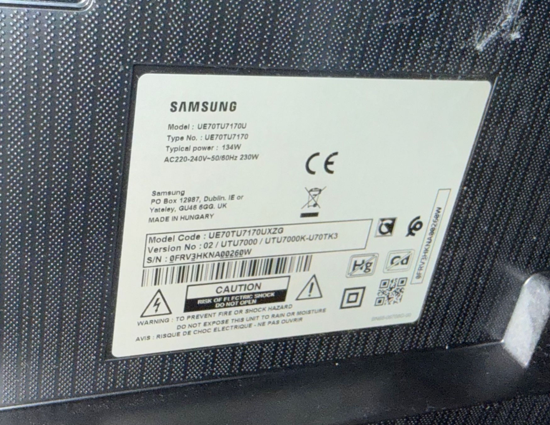 Samsung Televisori: Samsung UE70TU7170U defekt – Difettoso da Zug venduto da Gruguuru 1