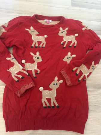 Weihnachtspullover KidsJ rot mit Reh Motiv Grösse 134