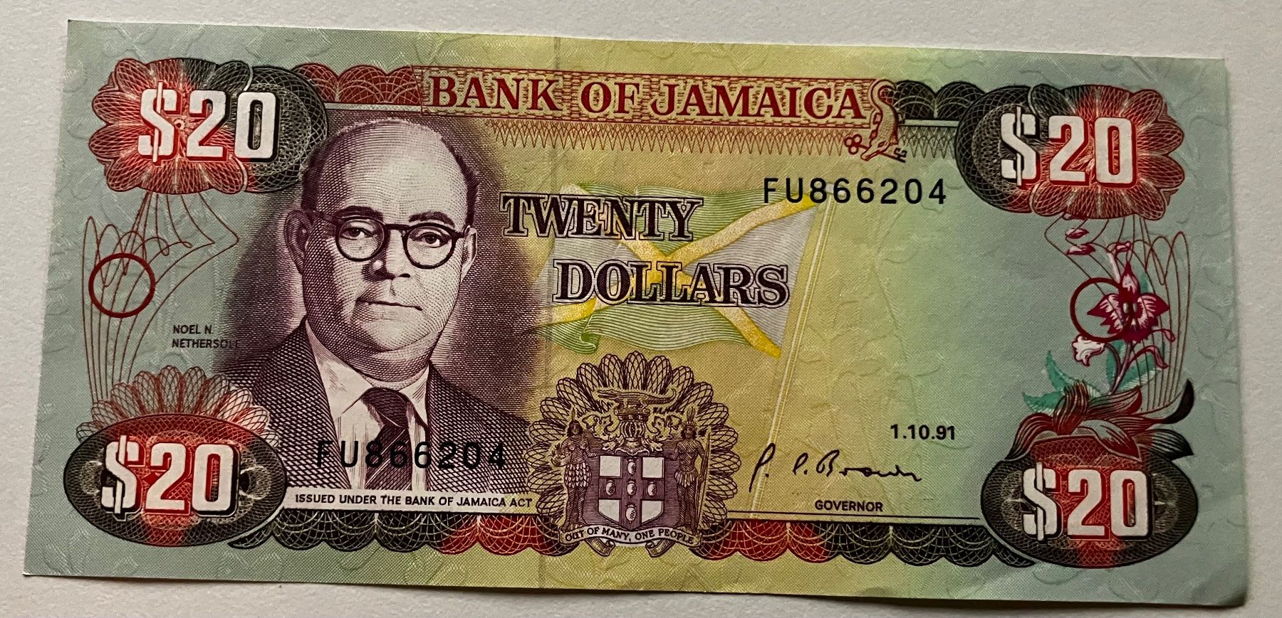 Banknoten: Jamaika 20 Dollars 1991 Neuwertig – Neu (gemäss Beschreibung) aus Algetshausen von Carrhard