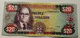 Jamaika 20 Dollars 1991 Neuwertig