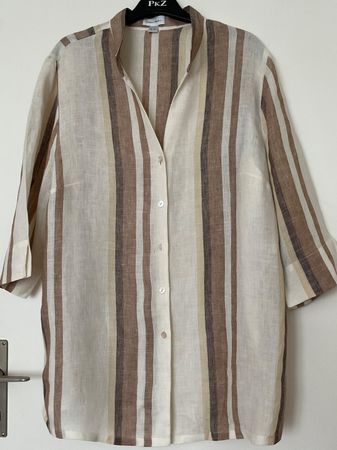Peter Hahn 100% Leinen Bluse Gr 48/46 beige-braun Neuwertig