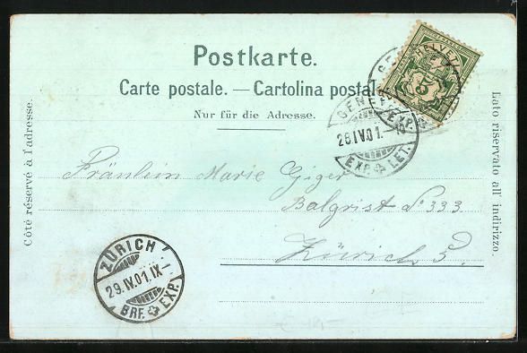 Cartes postales: Litho Genève, Uferpartie mit Dampfboot – D'occasion à Berlin par bartko-reher 1