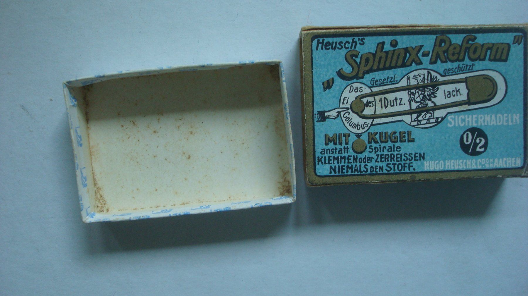 Barattoli: Antike Kartonbox "Heusch Sphinx-Reform" Sichernadeln leer – Usato da Münchenstein venduto da Pesci6 4