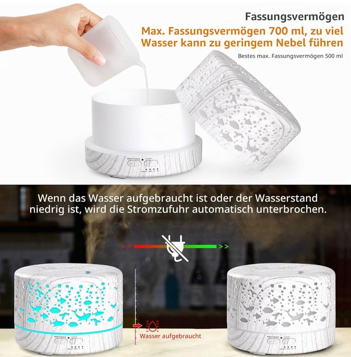Duftöldiffusoren: Aroma Diffuser 700ml mit Timer,Holzoptik weiss – Neu und originalverpackt aus Basel von Seifehuesli 4