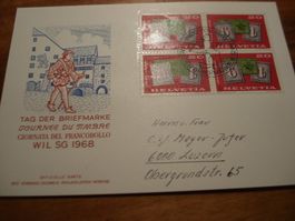 Karte Tag der Briefmarke 1968. Wil SG, gelaufen