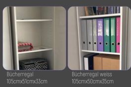 Zwei Bücherregale weiss Masse 105x51x33cm und 105x50x35cm