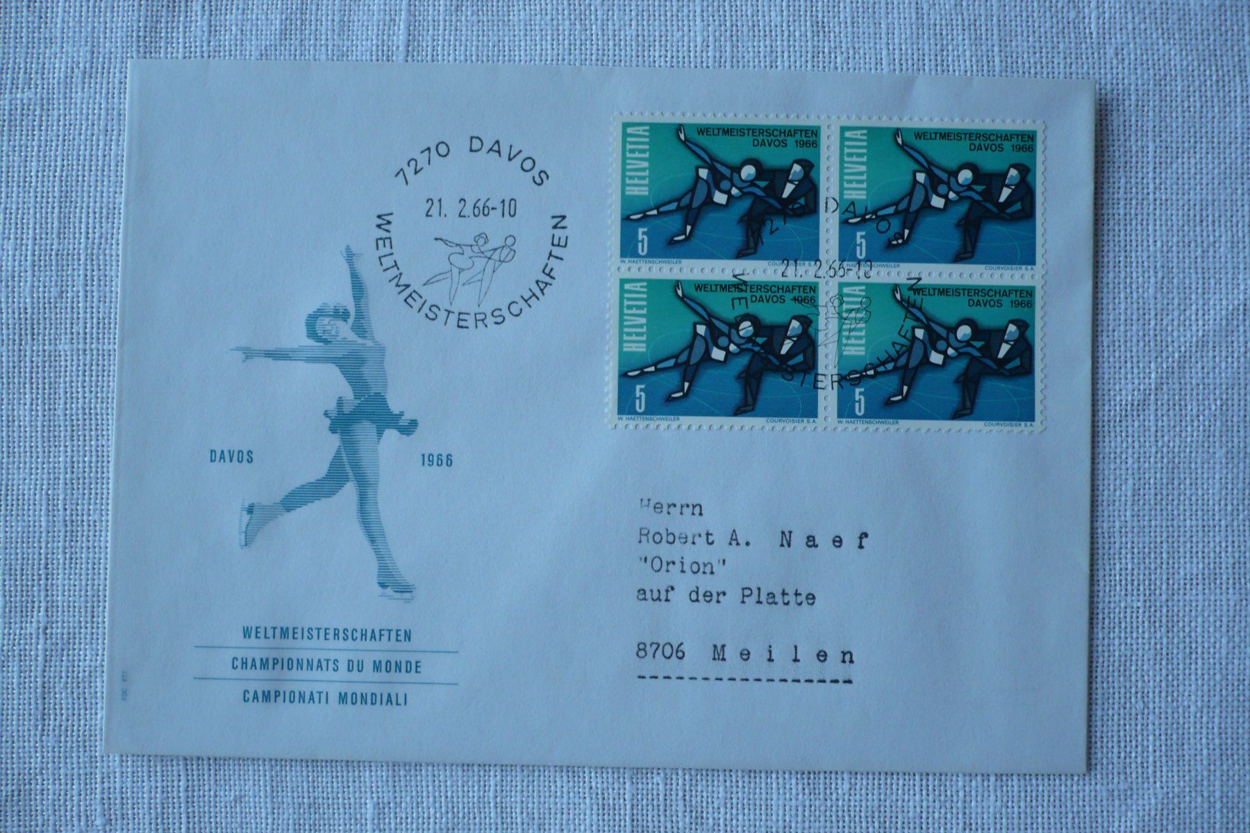 Alle Briefmarken: 1966 Eiskunstlauf-WM, Davos – Gebraucht aus Zürich von saltandpepper008