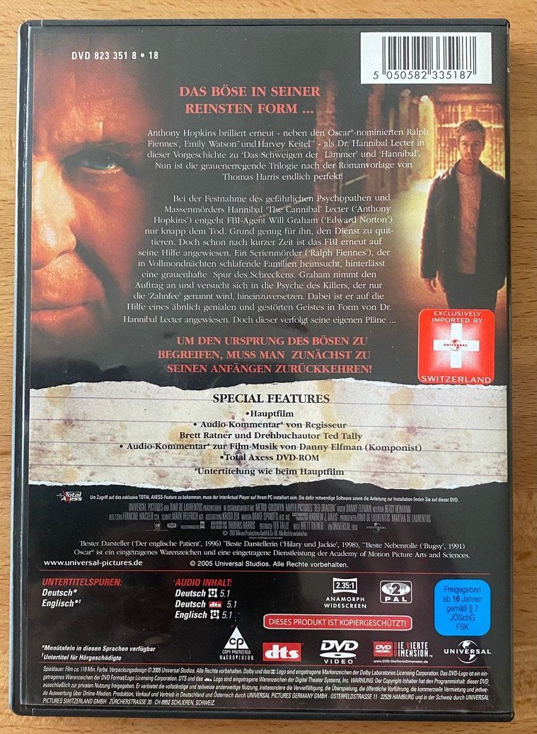 Tutti i DVDs: DVD - Roter Drache - Hannibal Lecter – Usato da Winterthur venduto da Secondhand-Family 2