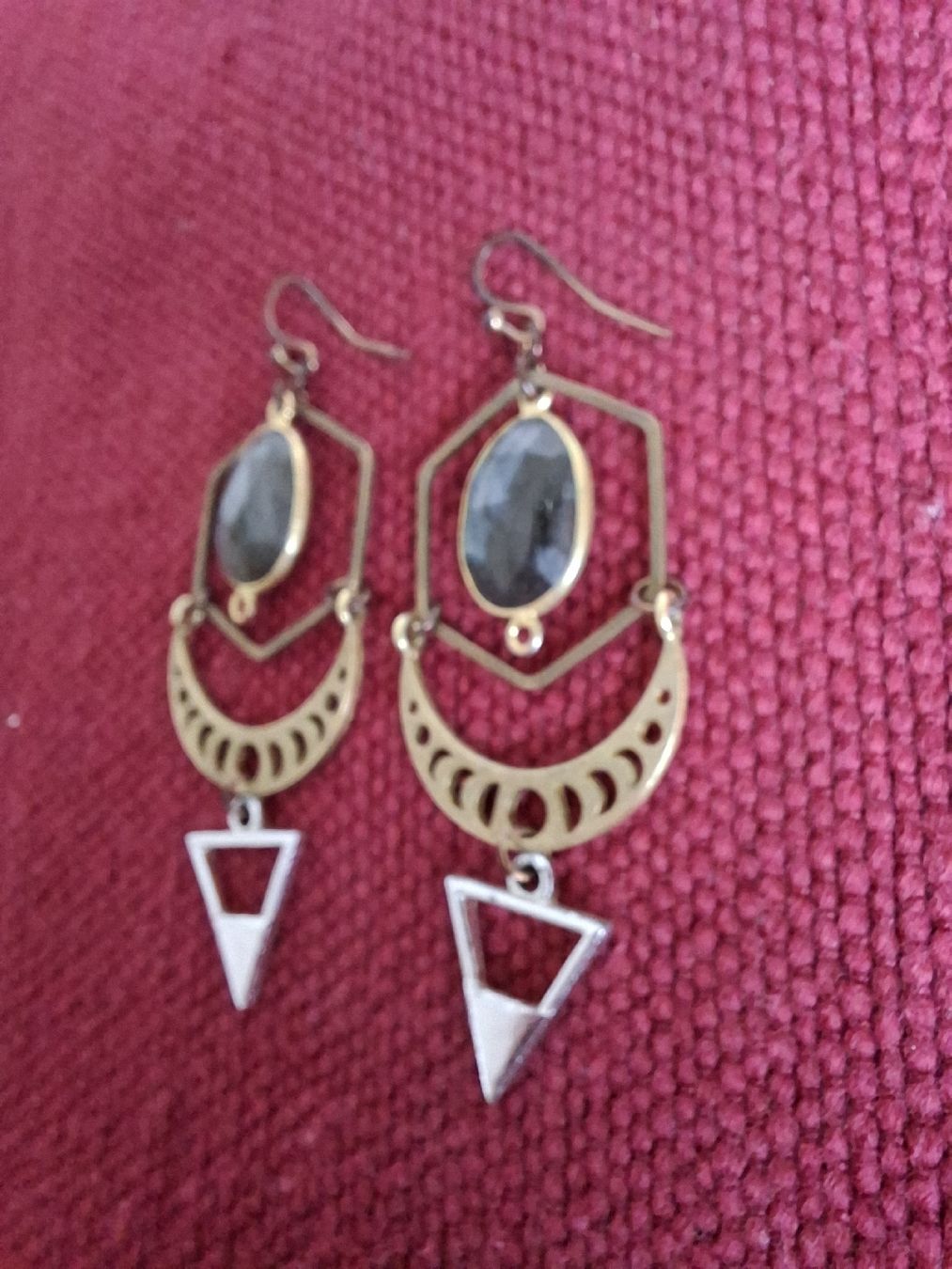 Ohrringe & -stecker: 🌙 Boho-Ohrringe «Celestial» – Labradorit, Mondphasen – Gebraucht aus Affoltern am Albis von Feather 4