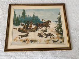 Jagdbild - Wolfsjagd - Kunstdruck
