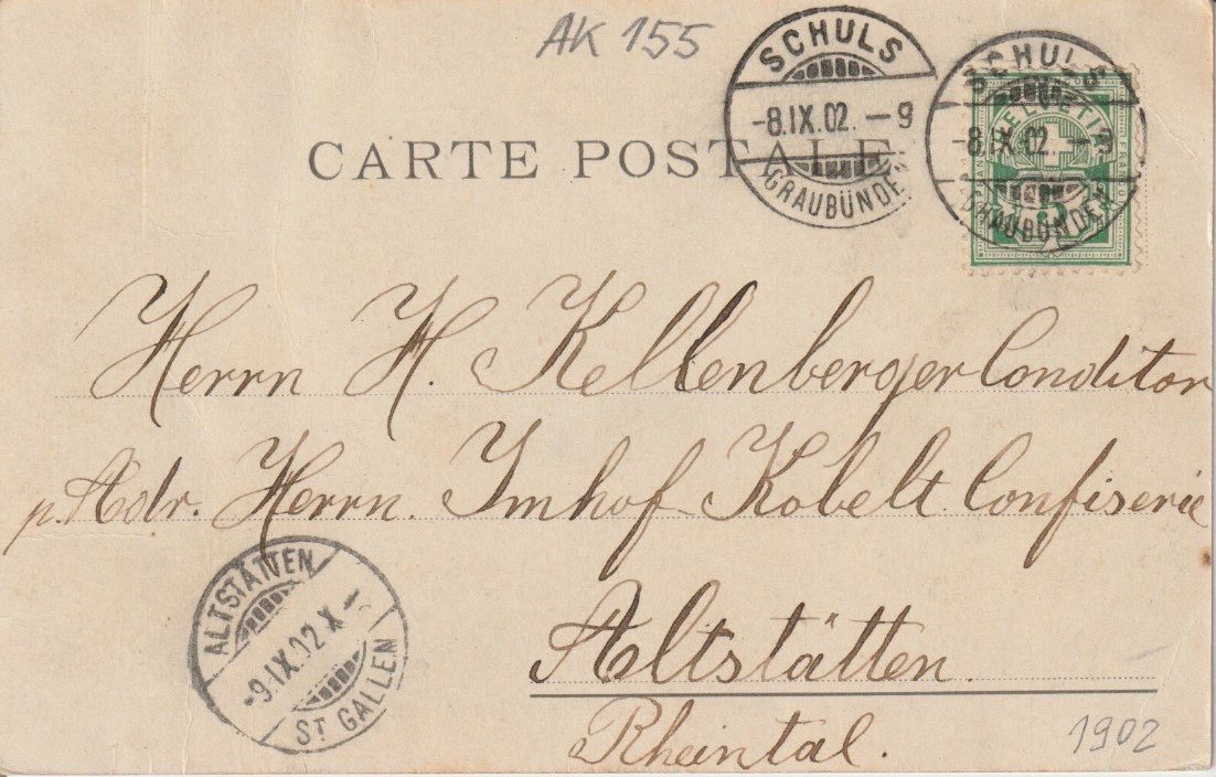 Cartoline postali: AB 155 Abend auf der Alp, 1902 – Usato da Freienbach venduto da Bhaltis 1