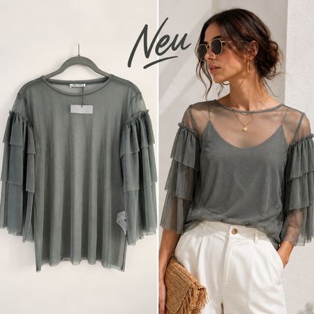 ZARA transparenter Shirt Top aus Tüll Gr.S NEU
