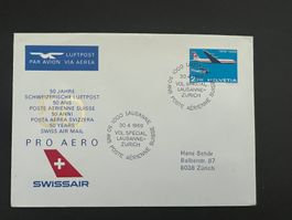 Sonderbrief 50 Jahre Flugpost 1969  Swissair  (M816)