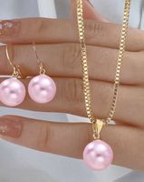 Jolie parure plaquée or et perles rose 42 cm +4 cm neuve