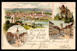 Lithographie Aarau, Schlössli, Vordere Vorstadt, Blick aus d