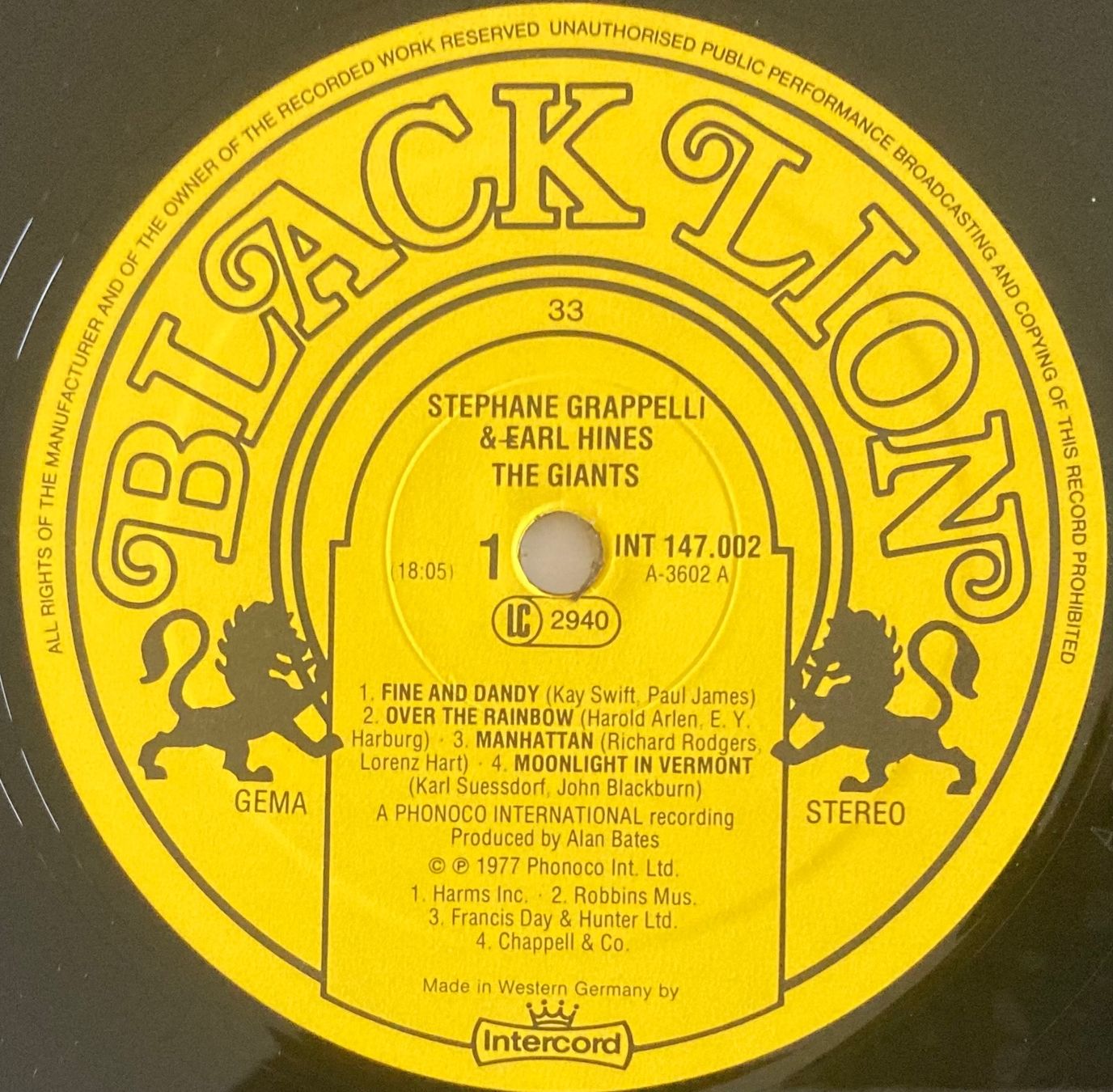 Schallplatten: STEPHANE GRAPELLI & EARL HINES - THE GIANTS – Gebraucht aus Poliez-Pittet von Newtown-Records 2