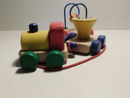 Spielzeug Holzbahn zum ziehen - Holz Eisenbahn  34 cm lang
